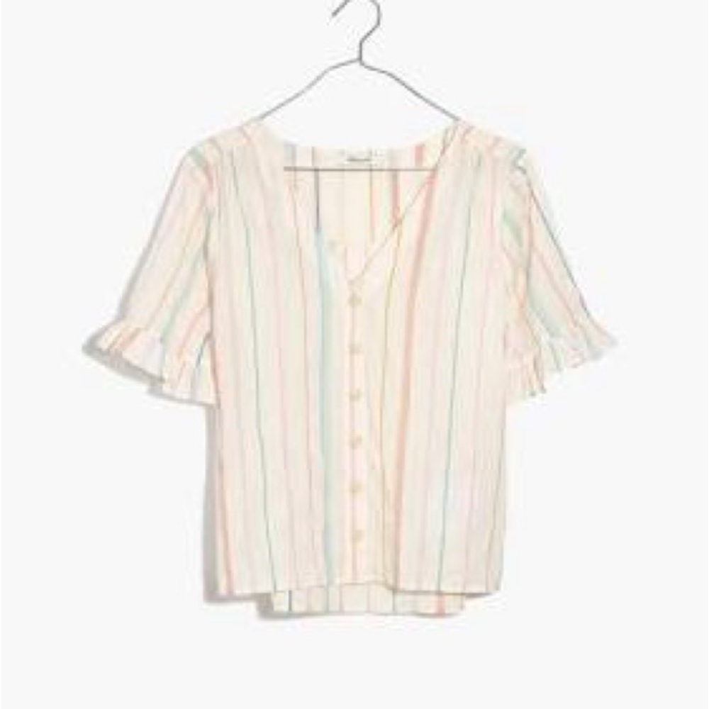 Madewell Village Ruffle Sleeve Top in Rainbow Stripe